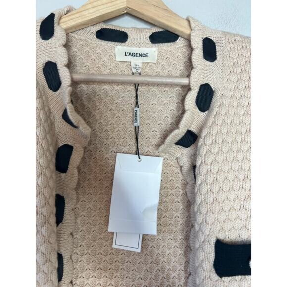 NWT L'Agence Strong Shoulder Decorative Knit Pockets Open Cardigan Cream XS - Picture 4 of 8